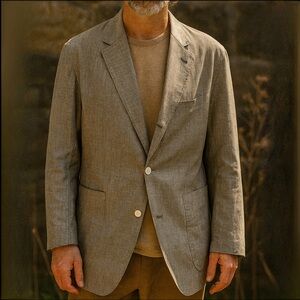 Scott James Cotton Gray Herringbone Lightweight Unstructured Blazer Sport Coat